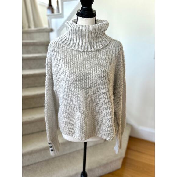 Wooden Ships Mohair Wool Blend Beige Cowl Neck Blouson Sleeve Sweater - Picture 1 of 7